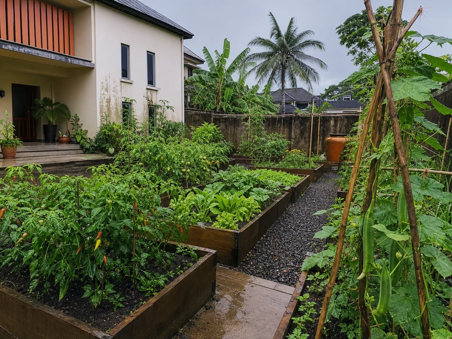 Illustrative concept of food-growing beds in a residential compound